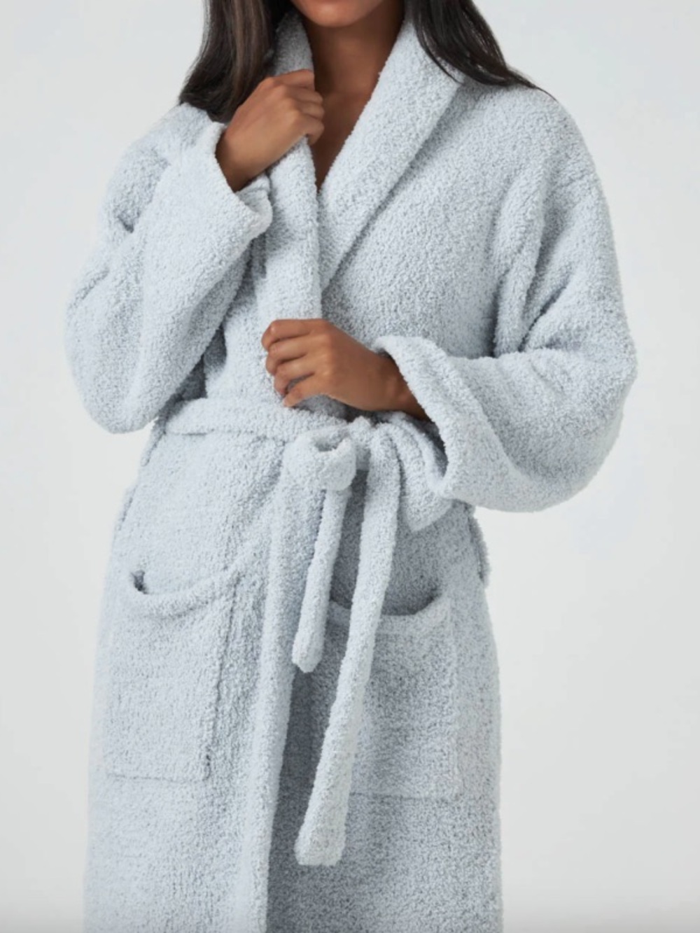 Kashwére Signature Shawl Collar Robe Ice Blue XL Luxury Chenilla Plush
